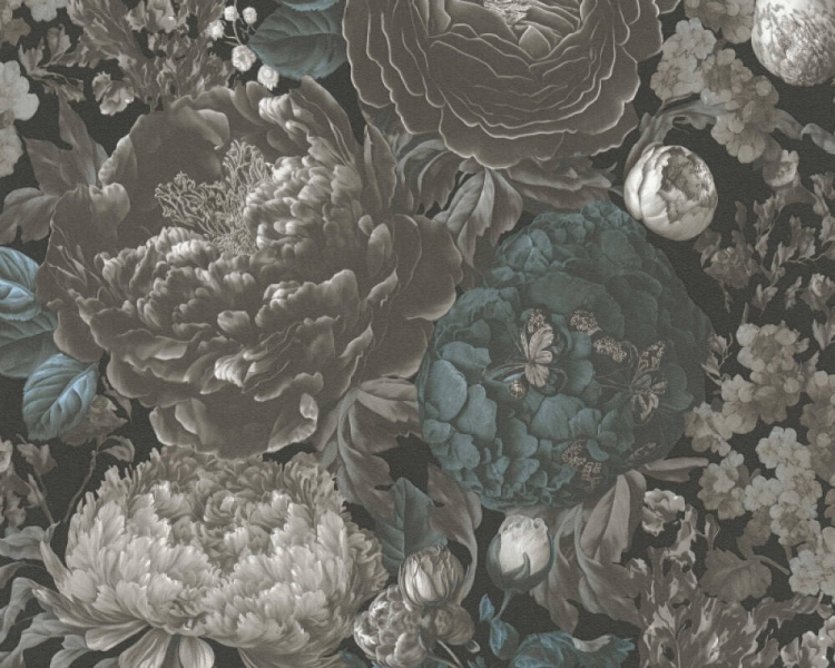 Michalsky 5 39979-2 Tapeta ścienna AS Kwiaty bukiety szary turkus