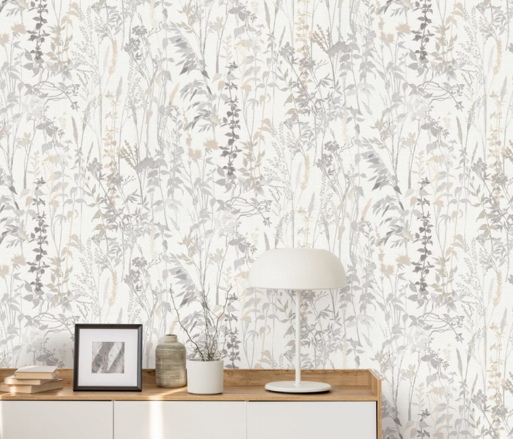 Tapeta ścienna na flizelinie trawy liście beżowa szara 10258-14
