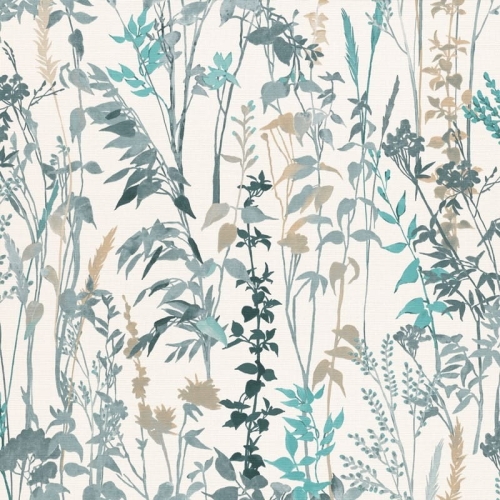 Tapeta ścienna trawy liście turkusowa beżowa 10258-18