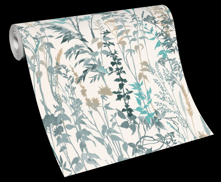 Tapeta ścienna trawy liście turkusowa beżowa 10258-18