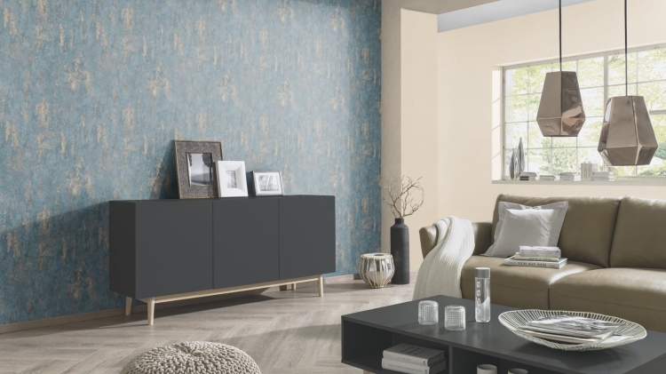 Tapeta ścienna na flizelinie turkusowa złota beton tynk 10273-08