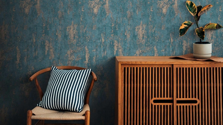 Tapeta ścienna na flizelinie turkusowa złota beton tynk 10273-08