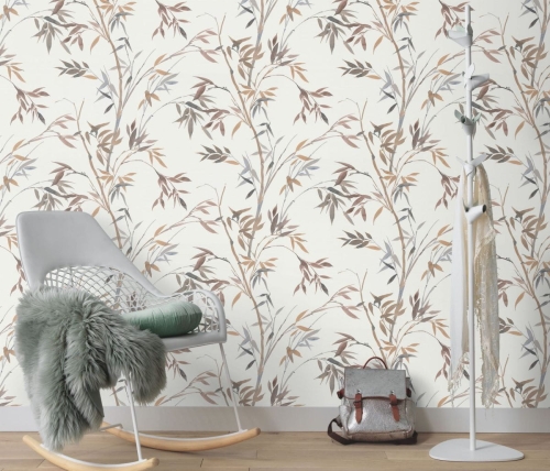 TAPETA-10388-11-Martinique liście bambus gałązki brązowe
