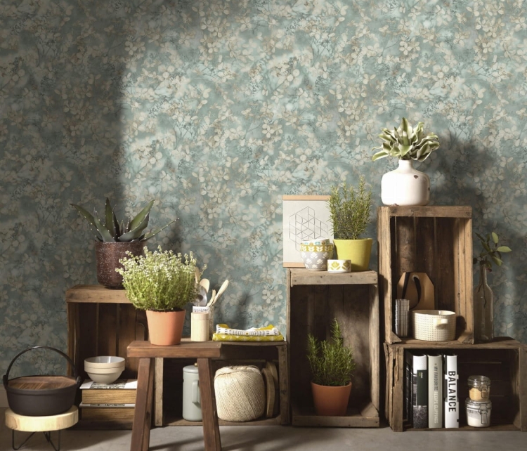 Tapeta ścienna na flizelinie turkusowa listki 3D 10415-07