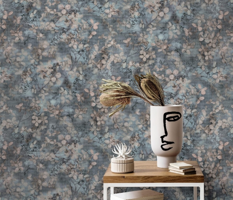 Tapeta ścienna na flizelinie niebieska listki 3D 10415-08