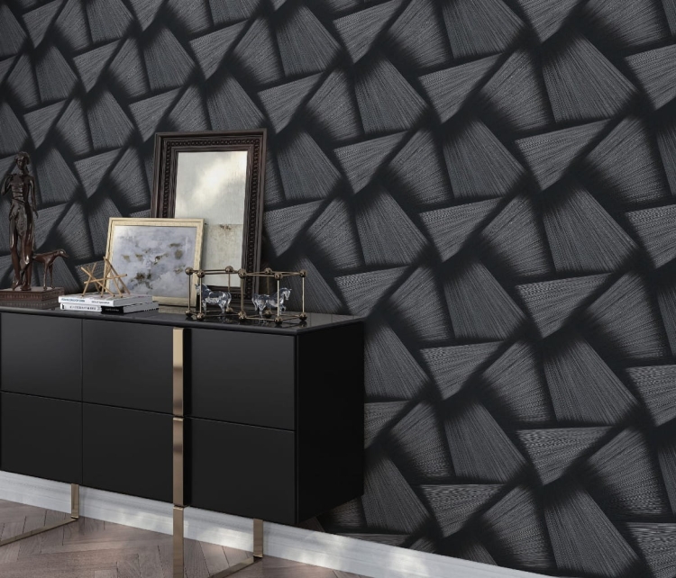 Tapeta ścienna na flizelinie 10401-15 czarno srebrny wzór geometryczny