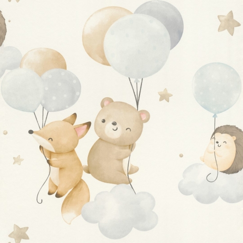 Tapeta Rasch Kids World II 302127 zwierzątka z balonikami do pokoju dziecięcego