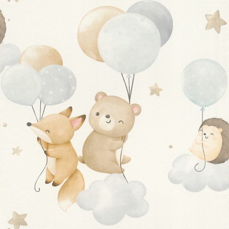 Tapeta Rasch Kids World II 302127 zwierzątka z balonikami do pokoju dziecięcego