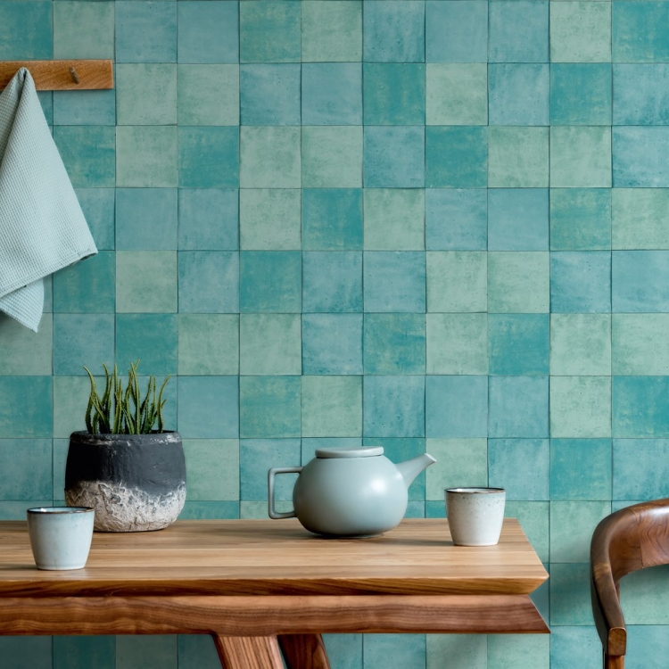 Tapeta ścienna na flizelinie 45720 Novamur Naomi turkusowe kafelki do kuchni, łazienki