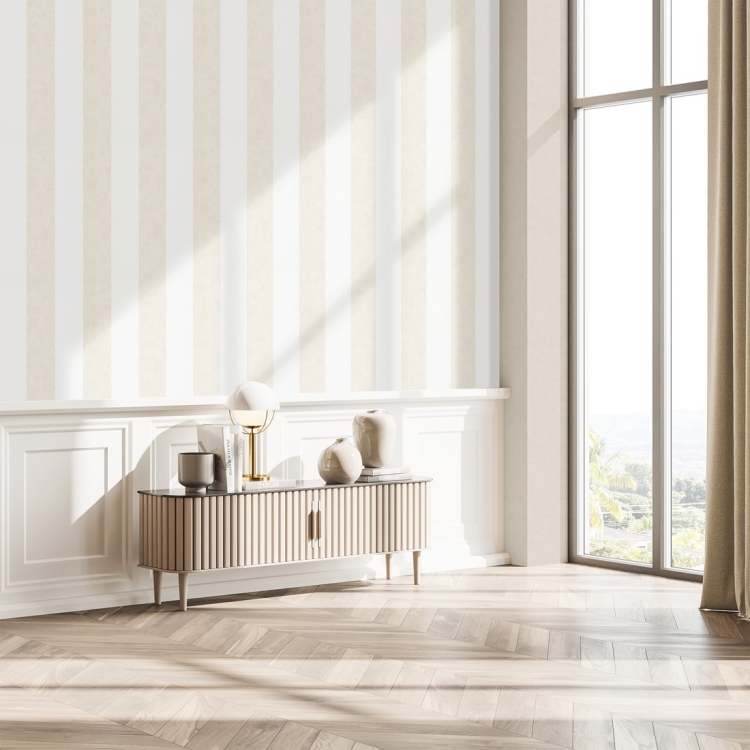 Tapeta ścienna na flizelinie 34413 Marburg Flora pasy biało beżowe