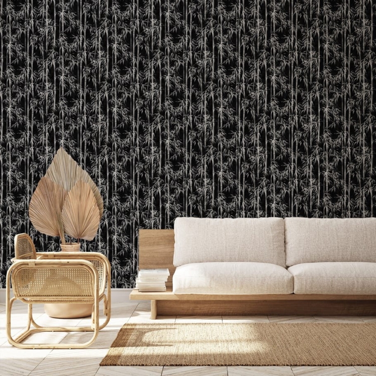 Tapeta ścienna na flizelinie 81672 Novamur Mona Liście bambusa czarno szare