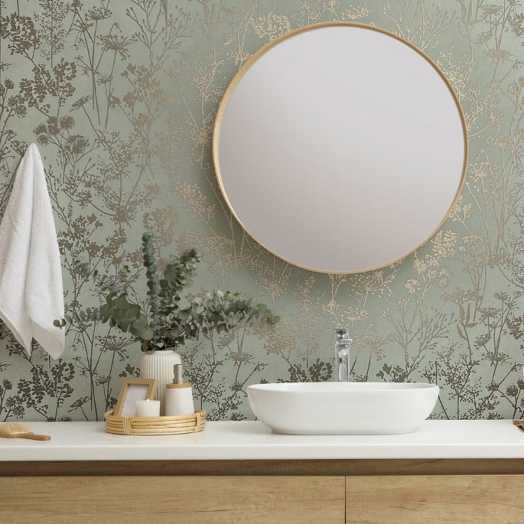 Tapeta ścienna na flizelinie 82465 Novamur Mona wzór roślinny, kwiaty zielony, złoty aranżacja