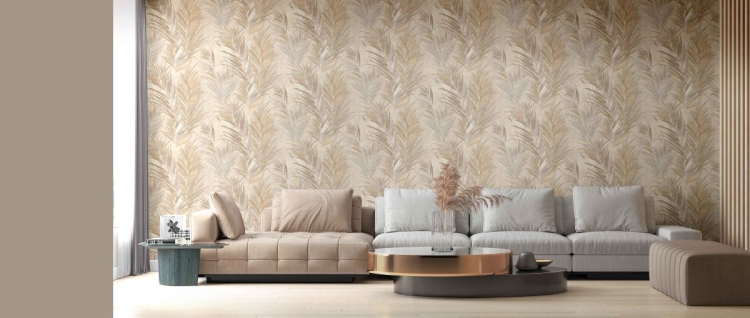 Tapeta ścienna na flizelinie 43817 Cristiana Masi Terra palmy liście szaro beżowy, złoty