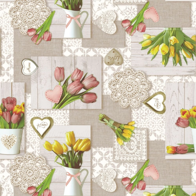 Cerata plamoodporna kwiaty tulipany koronki 37A szer. 140cm Obrus z PCV na flizelinie