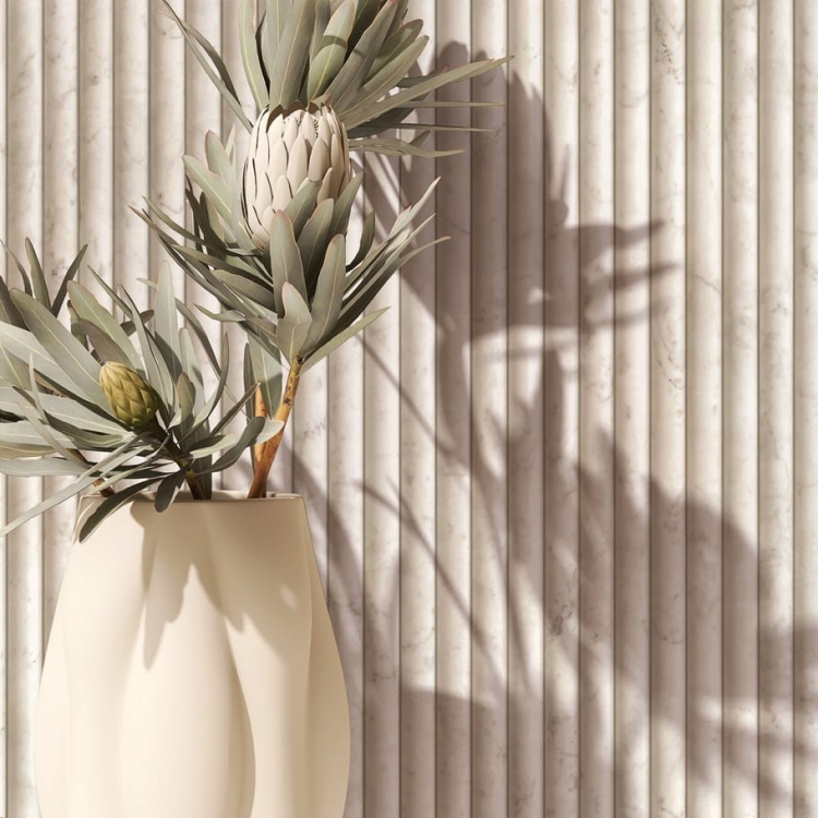 Tapeta ścienna na flizelinie 89006 Novamur Mona beżowe lamele, marmur 3D