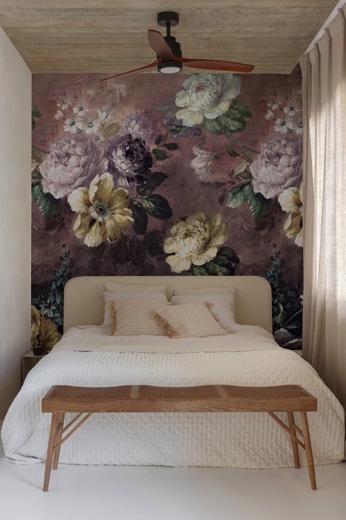 Fototapeta Mural A52001 duże malowane kwiaty ciemne tło Grandeco Orom 2