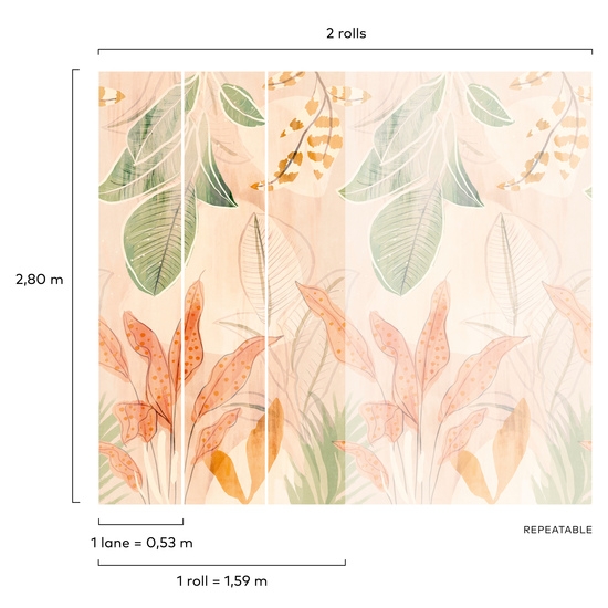 Fototapeta Mural A60701 botaniczne liście malowane Grandeco Orom 2