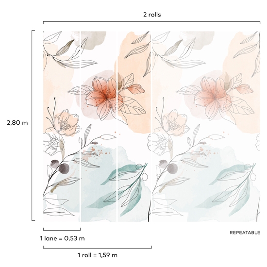 Fototapeta Mural A72701 kwiaty malowane Grandeco Orom 2
