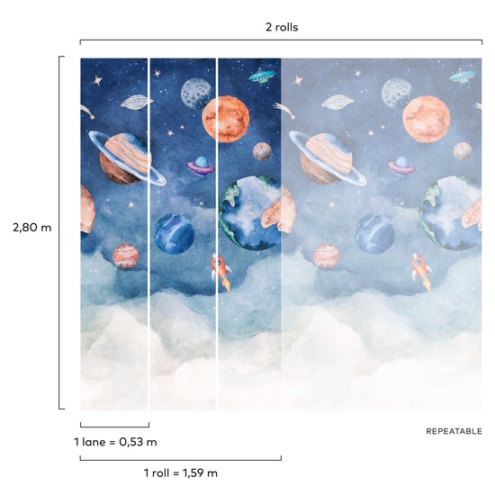 Fototapeta Mural A77201 dziecięca kosmos planety Grandeco Orom 2