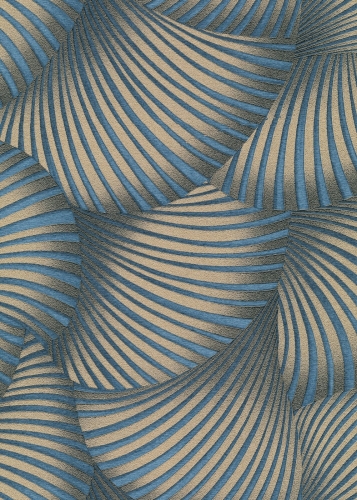 Tapeta na flizeline 10525-08 Erismann Fashion for Walls 5 wzór geometryczny metaliczny niebiesko złoty 3D wachlarze