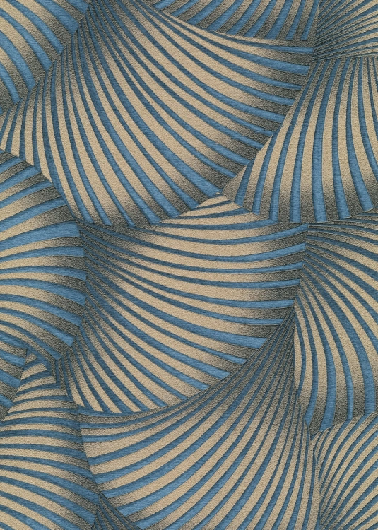 Tapeta na flizeline 10525-08 Erismann Fashion for Walls 5 wzór geometryczny metaliczny niebiesko złoty 3D wachlarze