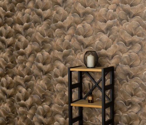 Tapeta na flizeline 10527-11 Erismann Fashion for Walls 5 laserowe liście 3D miłorząb czarno złoty