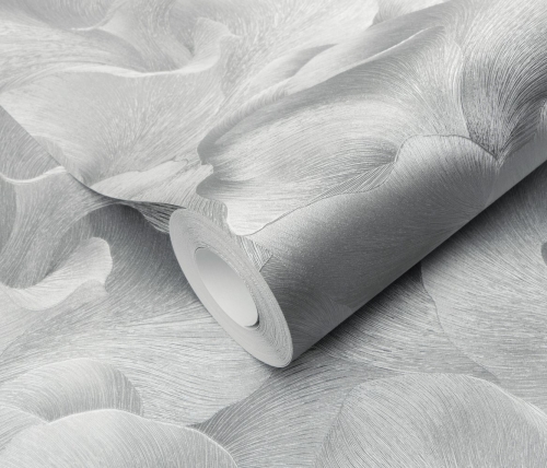 Tapeta na flizeline 10527-29 Erismann Fashion for Walls 5 srebrne liście 3D, miłorząb, wzór roślinny