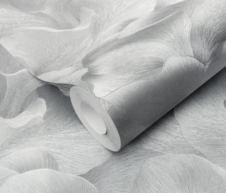 Tapeta na flizeline 10527-29 Erismann Fashion for Walls 5 srebrne liście 3D, miłorząb, wzór roślinny