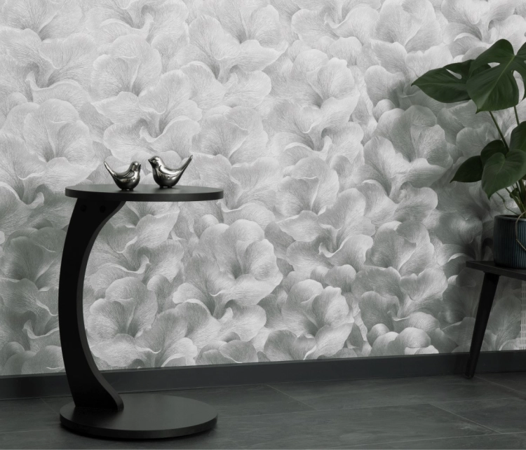 Tapeta na flizeline 10527-29 Erismann Fashion for Walls 5 srebrne liście 3D, miłorząb, wzór roślinny