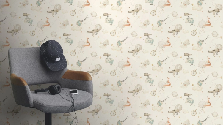 Tapeta flizelinowa 302219 Rasch Kids World II Mały książę lisek kosmos