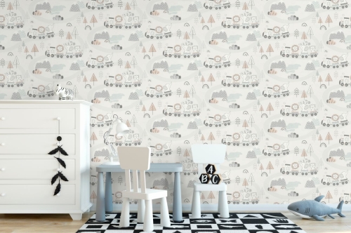 Tapeta flizelinowa 302332 Rasch Kids World II zwierzątka w pociągu