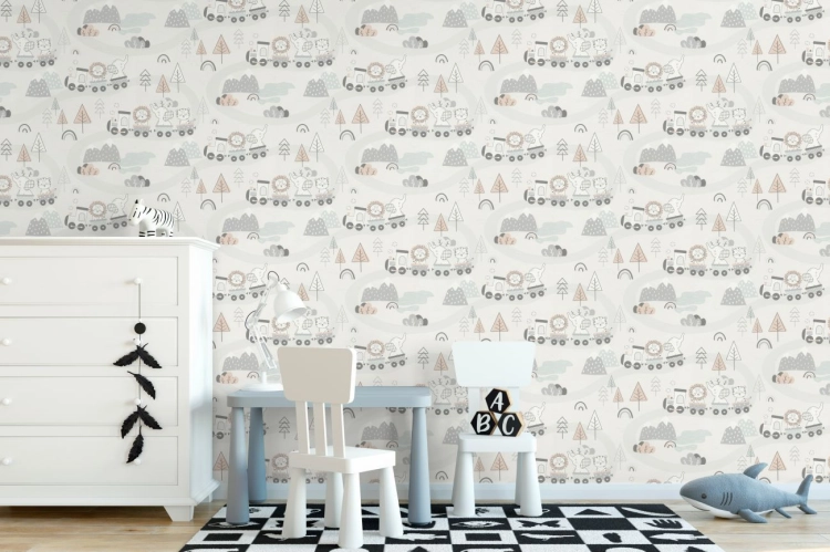 Tapeta flizelinowa 302332 Rasch Kids World II zwierzątka w pociągu