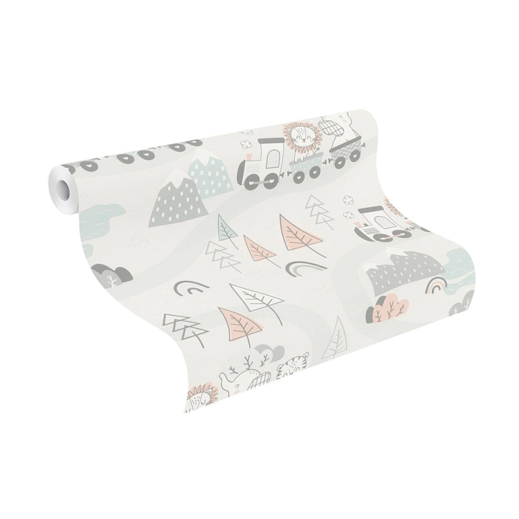 Tapeta flizelinowa 302332 Rasch Kids World II zwierzątka w pociągu