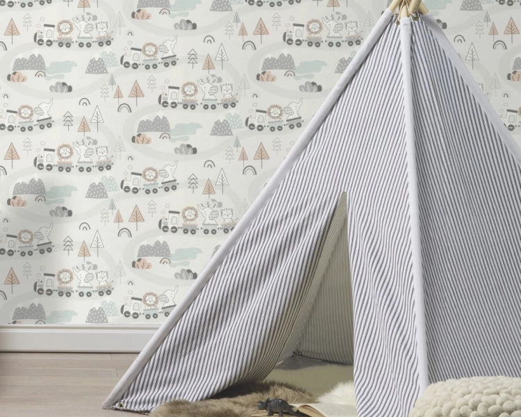 Tapeta flizelinowa 302332 Rasch Kids World II zwierzątka w pociągu