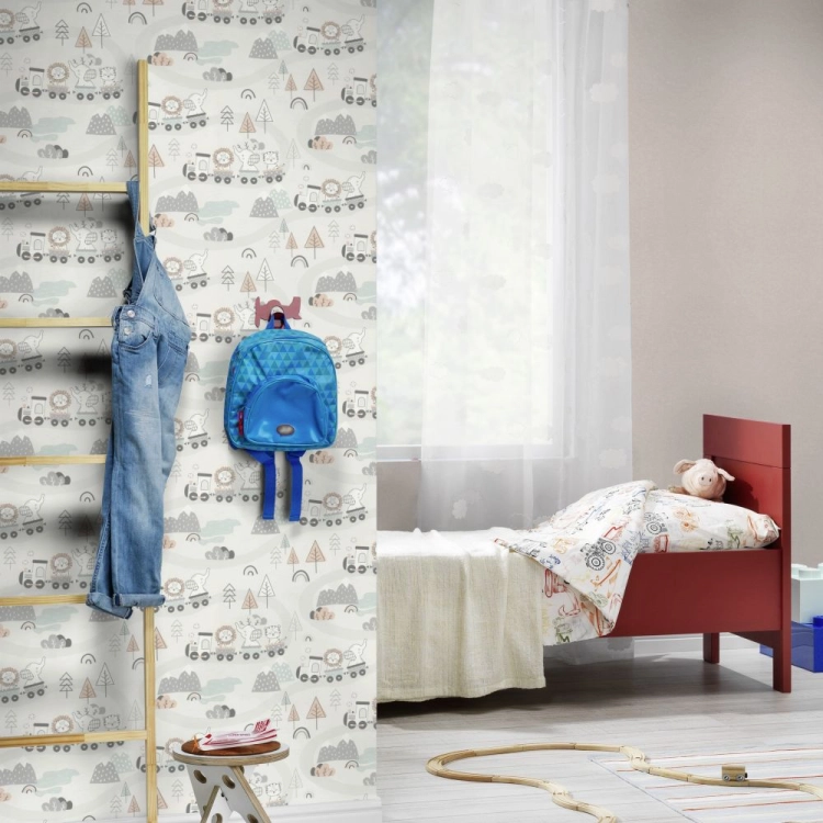Tapeta flizelinowa 302332 Rasch Kids World II zwierzątka w pociągu