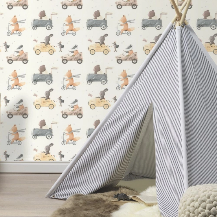 Tapeta Rasch Kids World II 301878 zwierzątka w samochodach