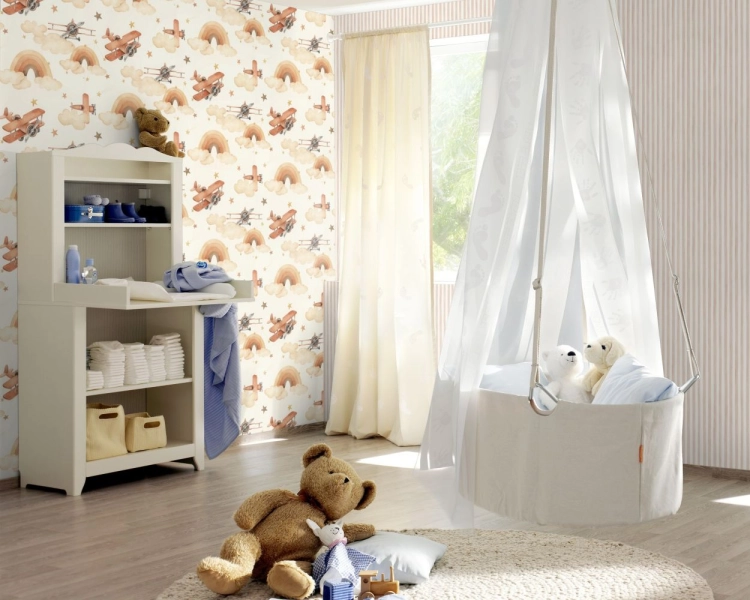 Tapeta flizelinowa 301557 Rasch Kids World II samoloty, tęcze
