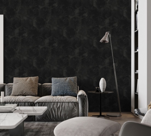 Tapeta heksagon glamour satynowa czarna na flizelinie JS020 wzór geometryczny