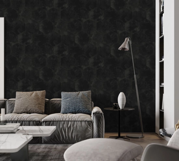 Tapeta heksagon glamour satynowa czarna na flizelinie JS020 wzór geometryczny