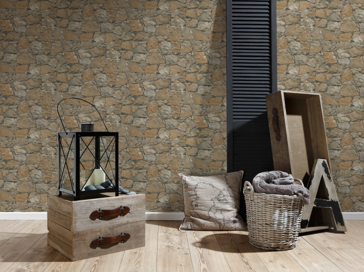 Tapeta 95863-1 AS Best of Wood'n Stone, 95863-1, tapeta AS Creation kamień 3D, łupek, piaskowiec beżowy, mur kamienny, do pokoju, salonu, przedpokoju, jadalni