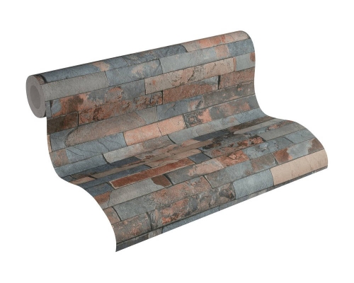 35582-3 tapeta AS Creation płytki, cegła, kamienie, szaroniebieskie, do pokoju, kuchni, styl retro, prowansalski