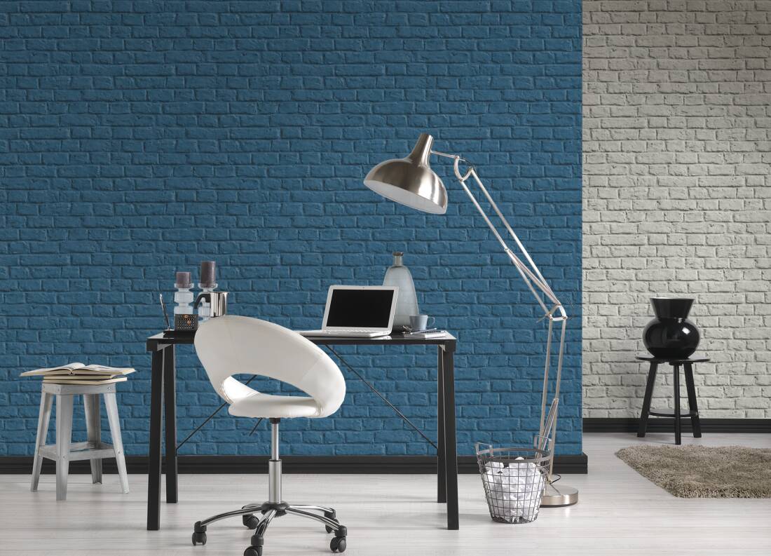 Tapeta ścienna AS Metropolitan Stories 36912-3, tapeta w niebieski ceglany mur, trójwymiarowy, 3d, cegła niebieska, styl industrialny