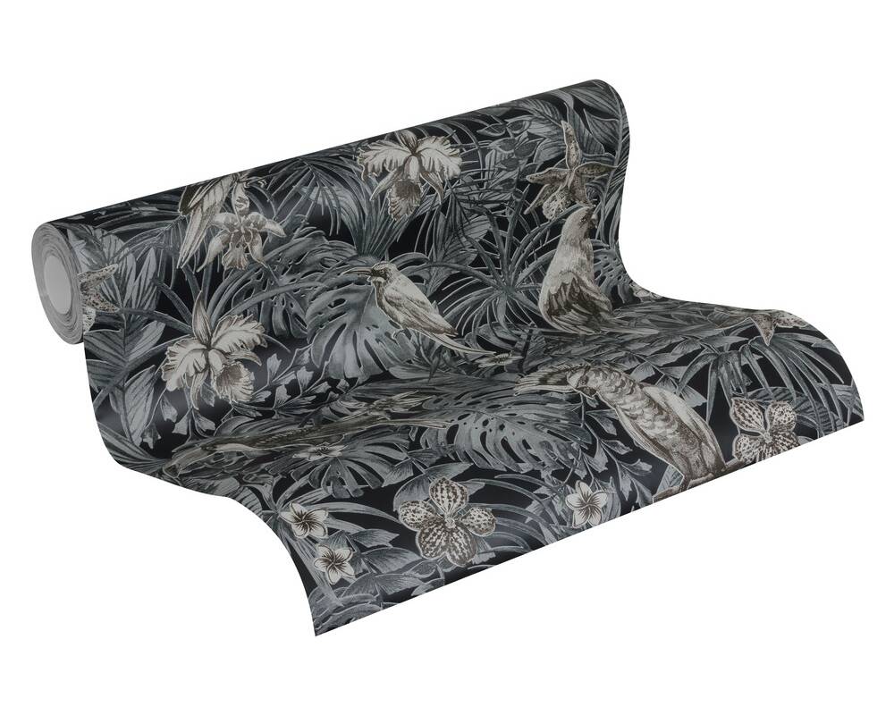 Tapeta w liście, paprocie, ptaki, papugi ara