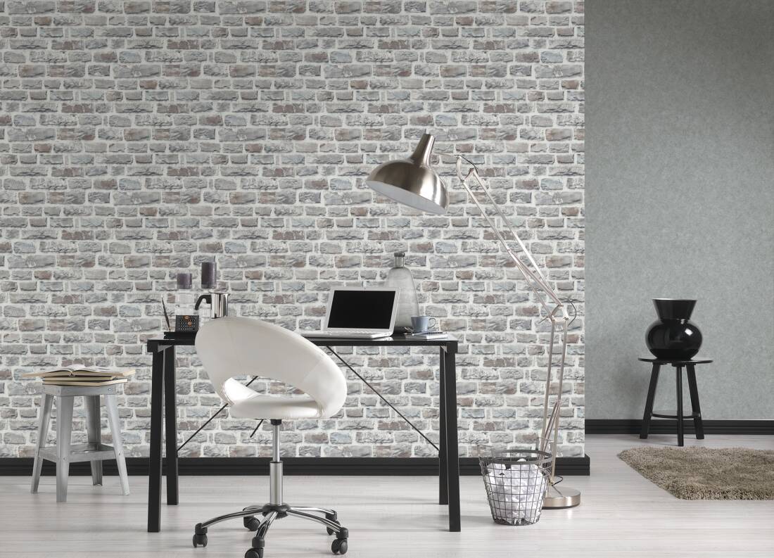 Tapeta AS 36140-3, tapeta Elements AS  na flizelinie, mur ceglany, cegła palona, szara