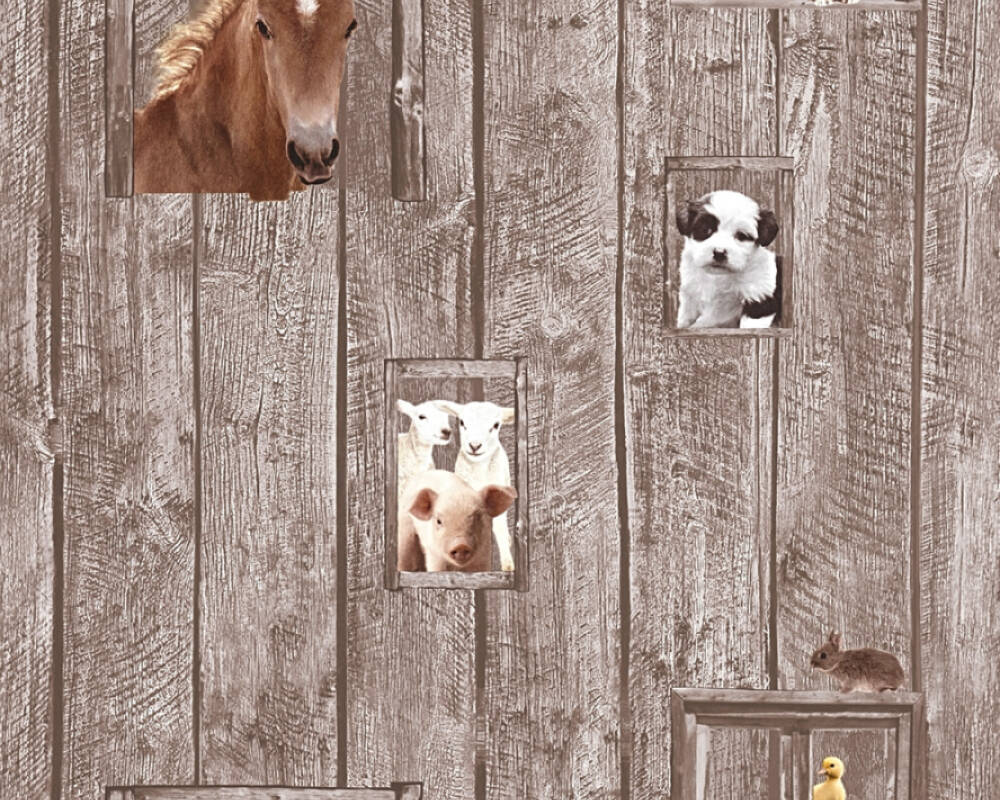 Tapeta AS Little Stars 35842-2, tapeta dziecięca, tapeta w deski, drewno, tapeta w zwierzątka