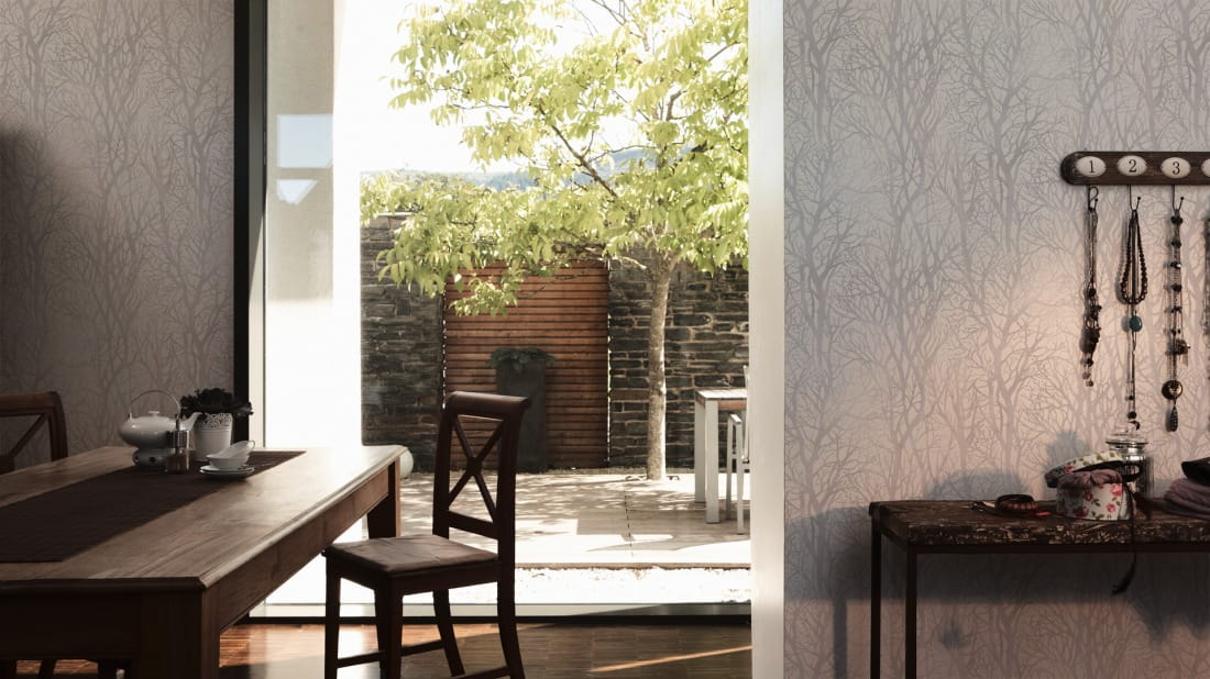 tapeta ścienna AS Life 300941, tapeta na flizelinie, tapeta drzewka białe, perłowe, tapeta do pokoju, holu, sypialni, styl skandynawski