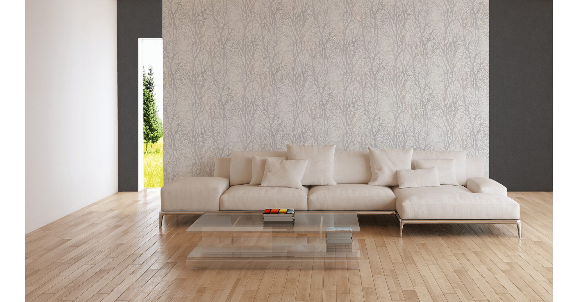 tapeta ścienna AS Life 300941, tapeta na flizelinie, tapeta drzewka białe, perłowe, tapeta do pokoju, holu, sypialni, styl skandynawski