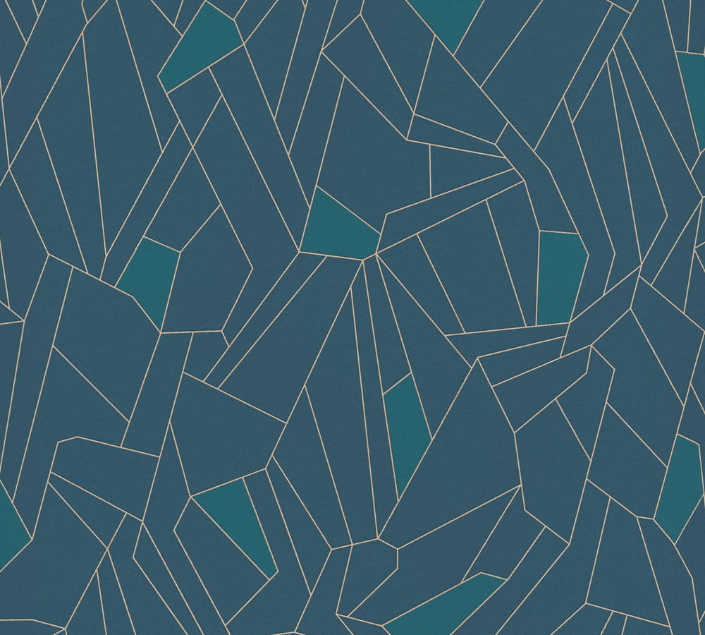 Tapeta New Life 37677-2 , tapeta ścienna na flizelinie, wzór geometryczny, graficzny, kostki, szkiełka, mozaika, turkusowy, złoty