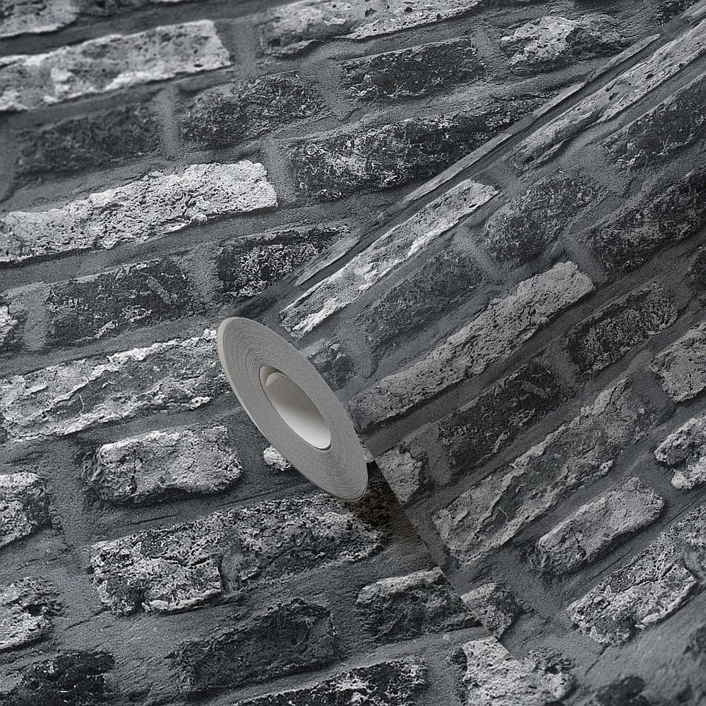 Tapeta AS Il Decoro 36281-2, tapeta ścienna na flizelinie w starą paloną cegłę 3D, kolor czarny, styl loftowy, tapeta do pokoju, przedpokoju