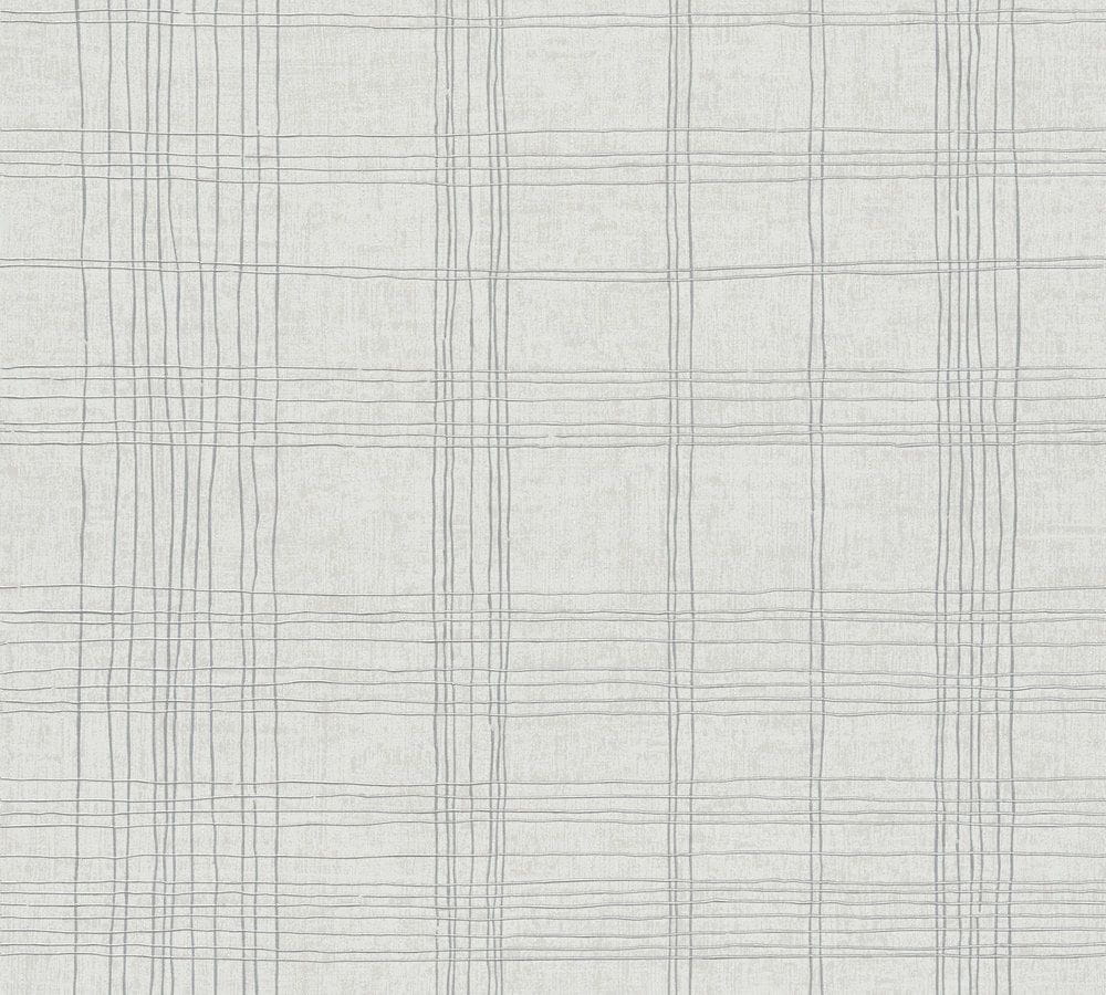 Tapeta ścienna AS Metropolitan Stories 37919-1, biało-srebrny wzór geometryczny, krata